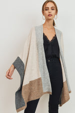 Load image into Gallery viewer, COLOR BLOCK OPEN PONCHO CARDIGAN
