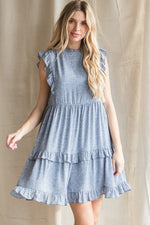 Load image into Gallery viewer, BLUE LEOPARD RUFFLED TIERED DRESS
