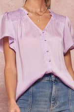Load image into Gallery viewer, SATIN FLUTTER SLEEVE BLOUSE
