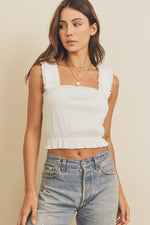 Load image into Gallery viewer, WHITE RUFFLED CROP TOP
