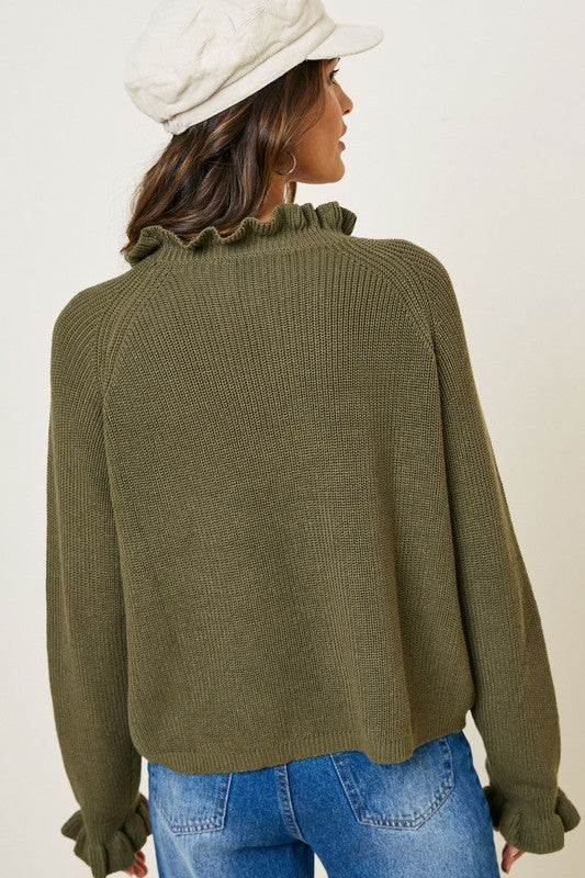 HIGH NECK RUFFLE SWEATER TOP