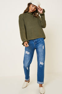 HIGH NECK RUFFLE SWEATER TOP