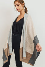 Load image into Gallery viewer, COLOR BLOCK OPEN PONCHO CARDIGAN
