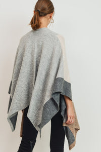 COLOR BLOCK OPEN PONCHO CARDIGAN