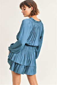 LONG SLEEVE LAYERED SILK DRESS (2 colors)