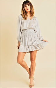 LONG SLEEVE LAYERED SILK DRESS (2 colors)