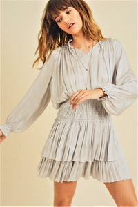 LONG SLEEVE LAYERED SILK DRESS (2 colors)