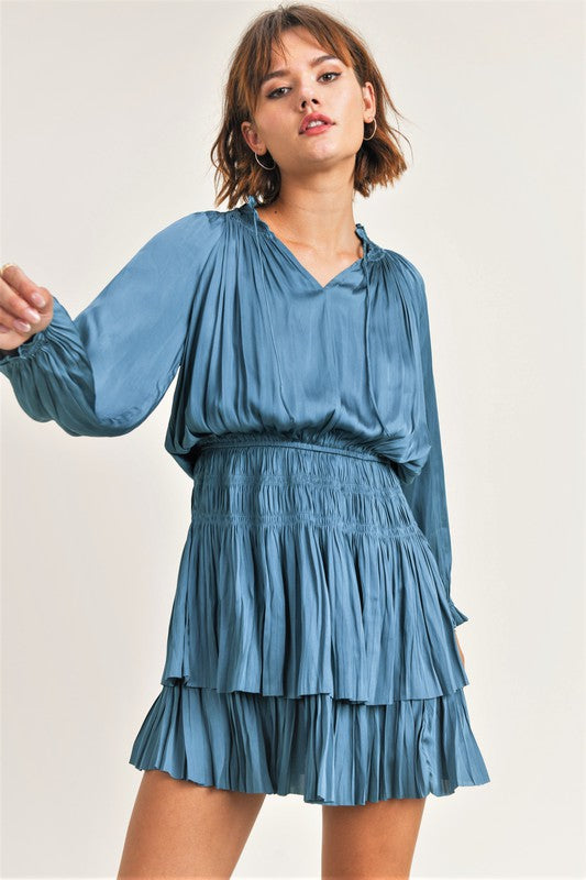 LONG SLEEVE LAYERED SILK DRESS (2 colors)