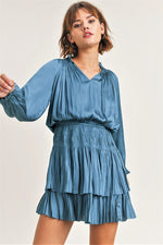 Load image into Gallery viewer, LONG SLEEVE LAYERED SILK DRESS (2 colors)
