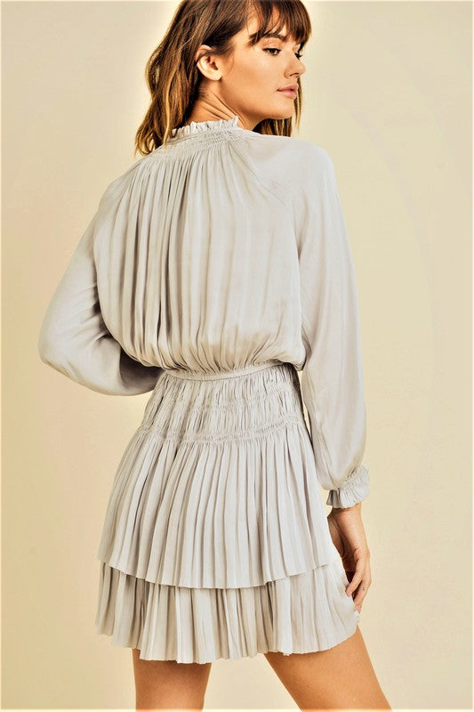 LONG SLEEVE LAYERED SILK DRESS (2 colors)