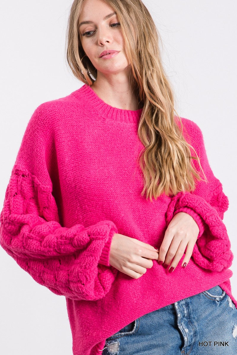 KNIT BUBBLE SLEEVE SWEATER