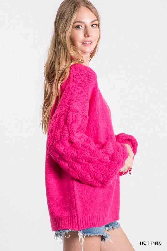 KNIT BUBBLE SLEEVE SWEATER