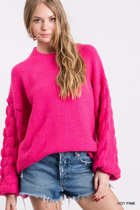 KNIT BUBBLE SLEEVE SWEATER