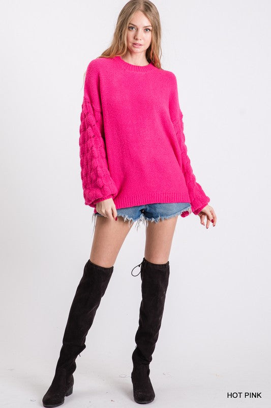 KNIT BUBBLE SLEEVE SWEATER