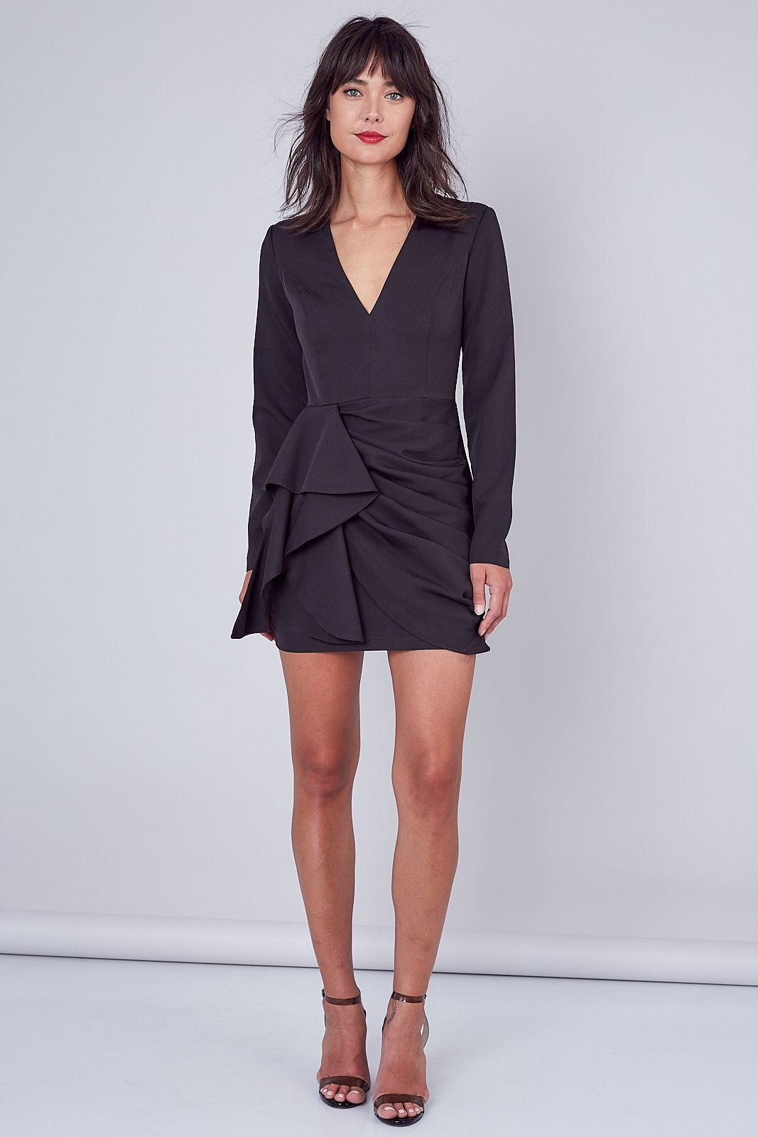 BLACK RUFFLED MINI DRESS