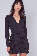 Load image into Gallery viewer, BLACK RUFFLED MINI DRESS
