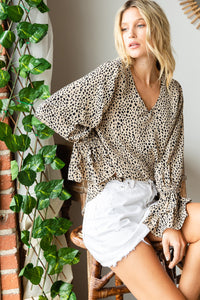 ANIMAL PRINT RUFFLED SLEEVE BLOUSE