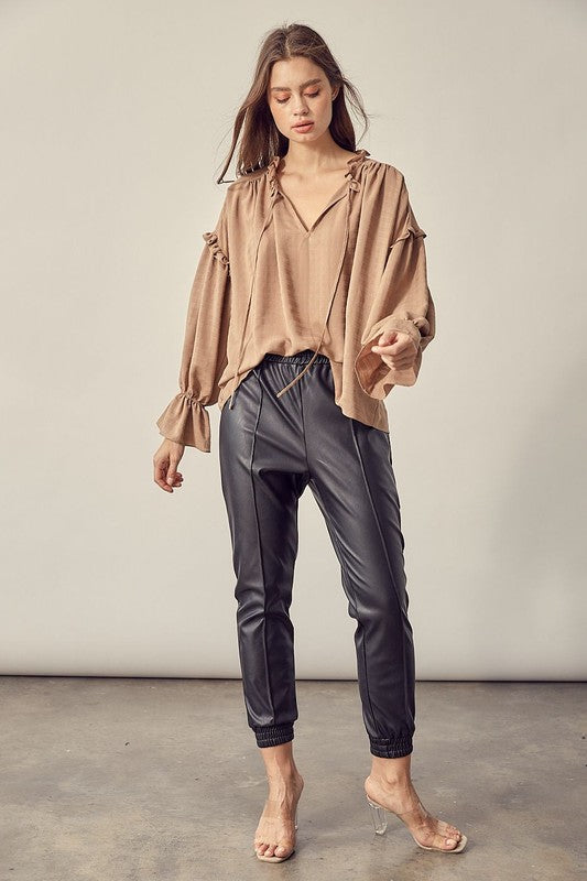 TAUPE RUFFLE TOP
