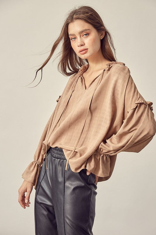 TAUPE RUFFLE TOP