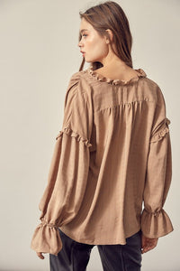 TAUPE RUFFLE TOP
