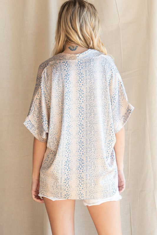 SATIN CHEETAH PRINT V NECK BLOUSE