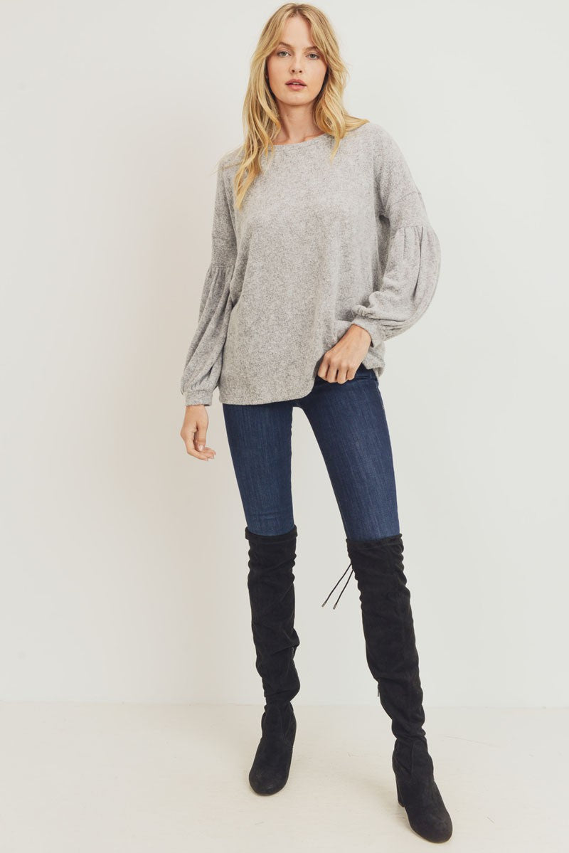 BRUSHED KNIT BALLON SLEEVE TOP