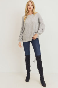 BRUSHED KNIT BALLON SLEEVE TOP